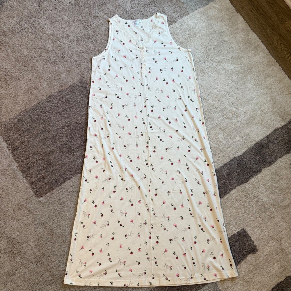 Bali Studio Collection Womens Cotton Nightgown Robe Set‎ Floral Lace Cream L NEW
